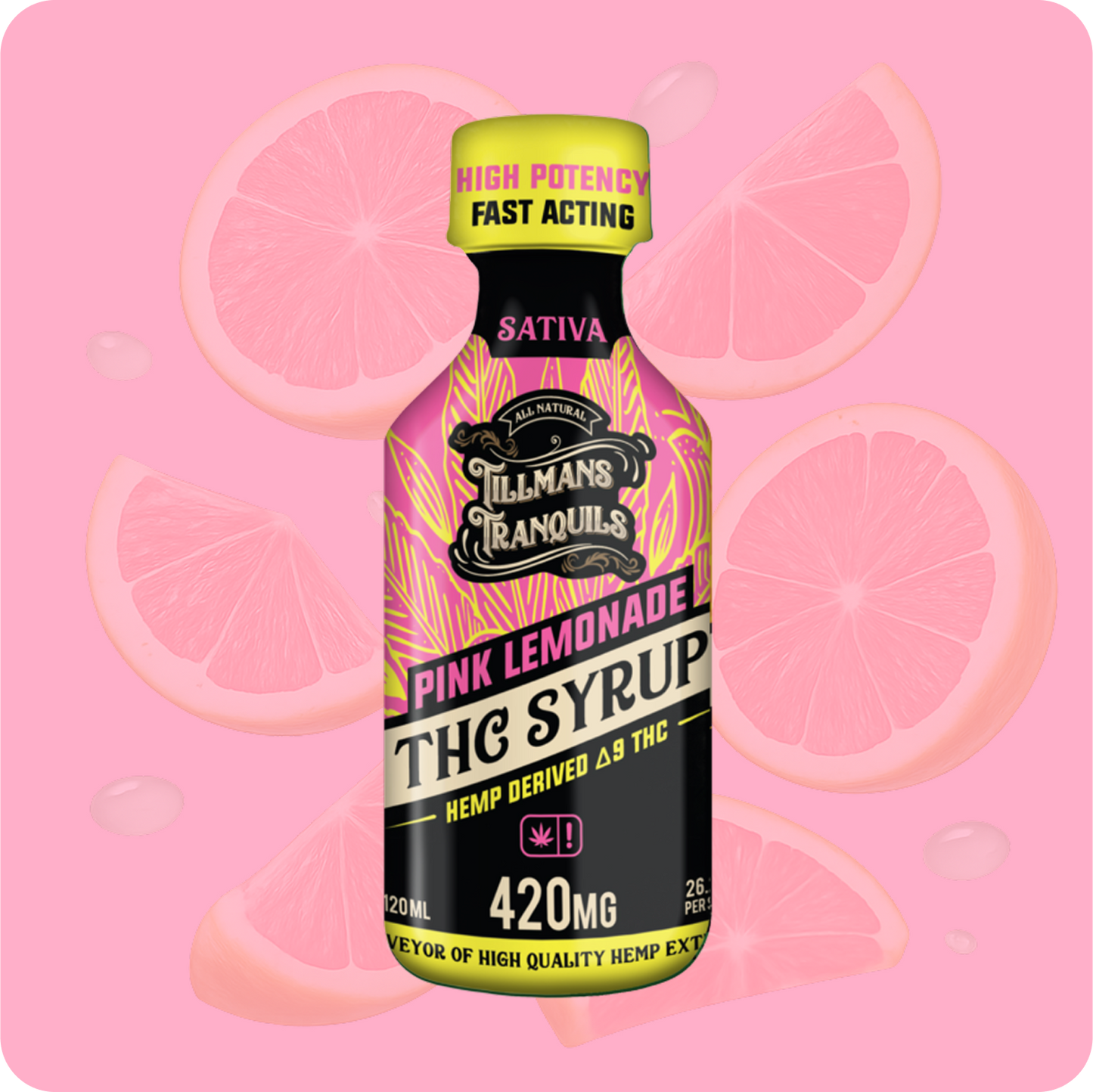 Sip into serenity with Pink Lemonade Delta 9 THC Syrup - 420mg